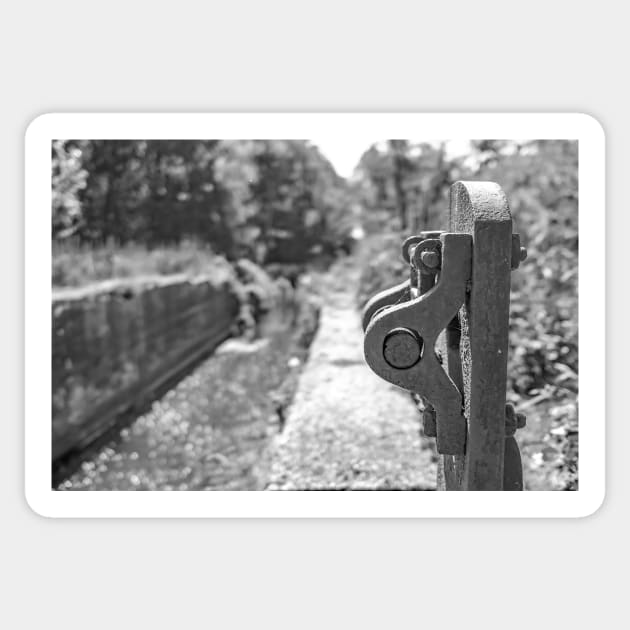 Metal lock gate raising mechanism on the Honing canal Sticker by yackers1